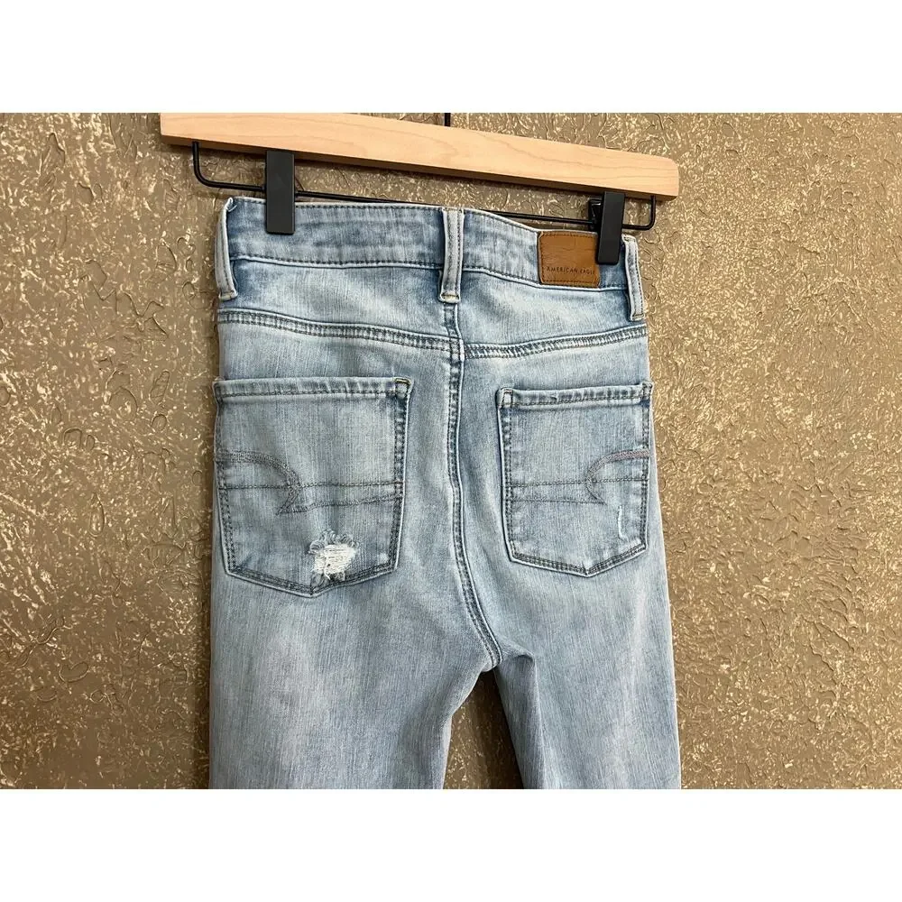 American Eagle Highest Rise Jegging Next Level Stretch Distress Raw Hem Size 00